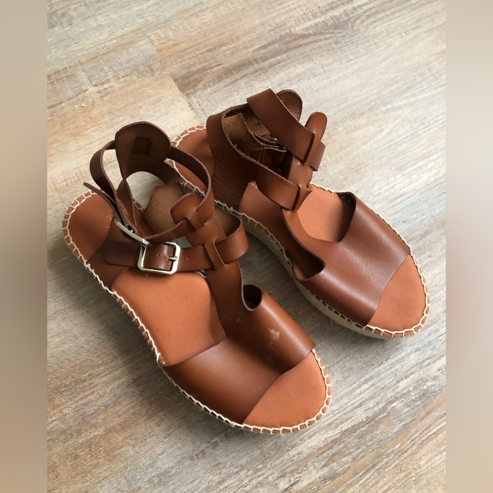 Anthropologie Leather Brown Sandals | Clio Gladiator Espadrilles | 38 EU 7.5 US